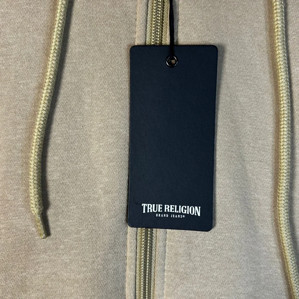 True‎ Religion Mens True College Full Zip Hoodie Jacket Travertine Beige L NEW
